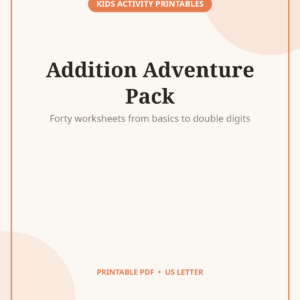Addition Worksheets Pack, 40 Fun Math Practice Pages