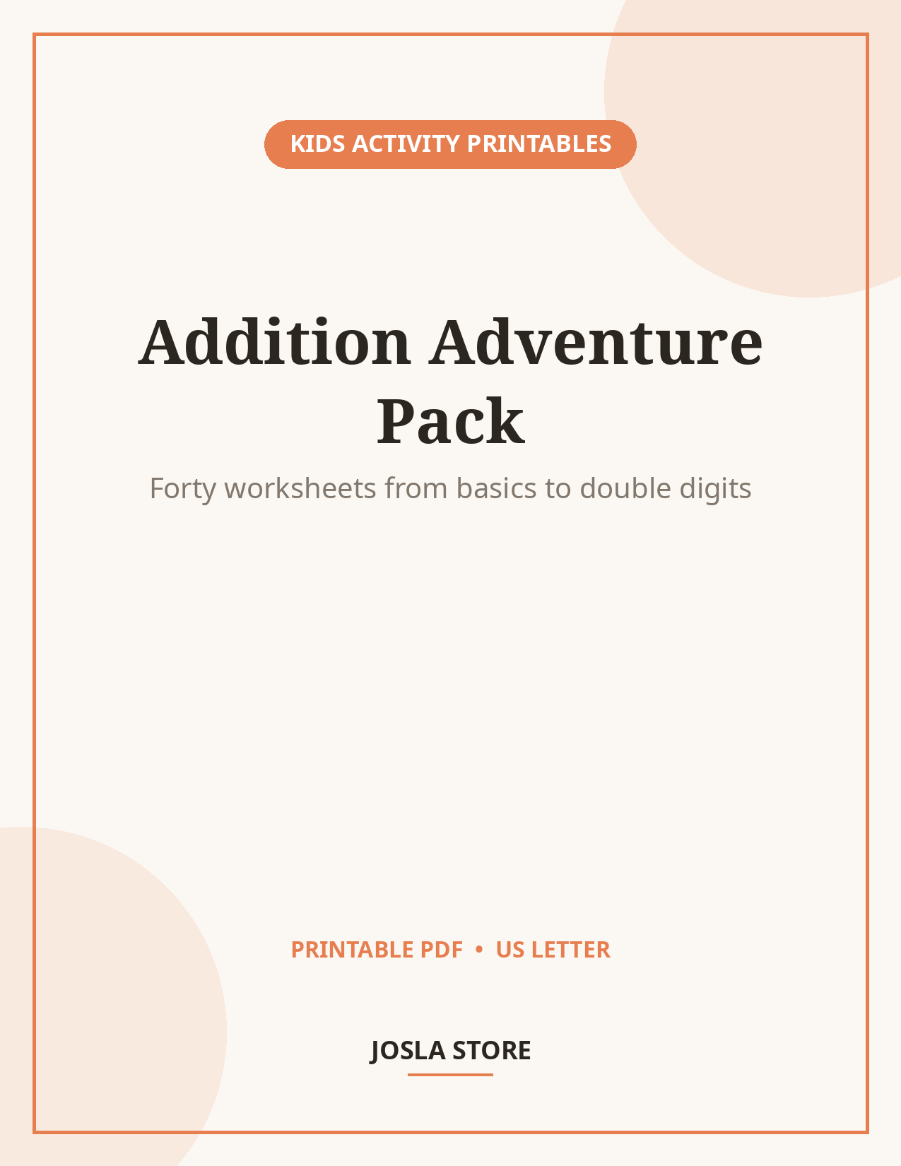 Addition Worksheets Pack, 40 Fun Math Practice Pages