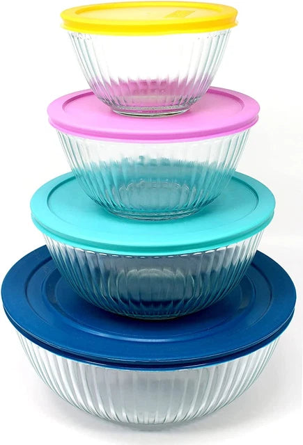 Pyrex Glass Mixing Bowls with Lids, 8-Piece Set