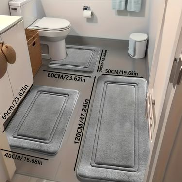 25D
 Sponge Bath Mats, Non-Slip – Set of 3