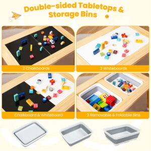All-in-One Kids Activity Table And Chairs Set, Pine Wood Sensory Table With Foldable Storage Bins For Ages 3+ - Image 3