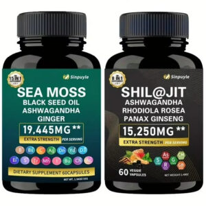 15-in-1 Sea Moss & 8-in-1 Shilajit Ashwagandha Supplement Bundle Energy Mood Support 60 Capsules Each