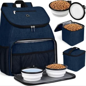 Pet Travel Backpack Double-Layer with 2 Collapsible Bowls