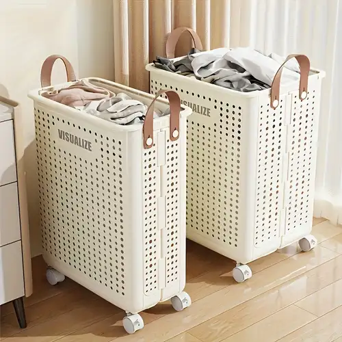 Large Foldable Laundry Basket with Wheels (Imitation Leather)