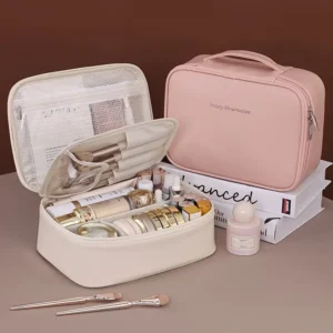 Makeup Bag Cosmetic Organizer with 4 Removable Pouches and Jewelry Roll
