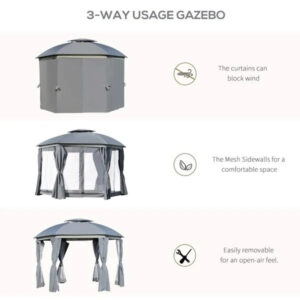 144x144 Inch Round Outdoor Gazebo, Patio Dome Gazebo Canopy Shelter With Double Roof, Netting Sidewalls And Curtains - Image 2