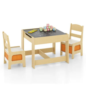 2-in-1 Kids Activity Table And Chairs Set, Double-Sided Whiteboard & Blackboard, With Hidden Storage, Certified Non-Toxic MDF, Perfect Gift For 3-7 Years Old (Natural) - Image 2