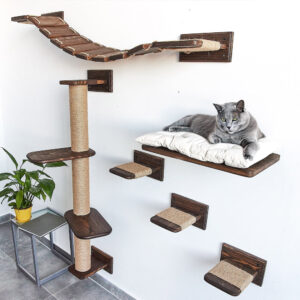 Wall-Mounted Wooden Cat Tree with Sisal Rope 
Ladder